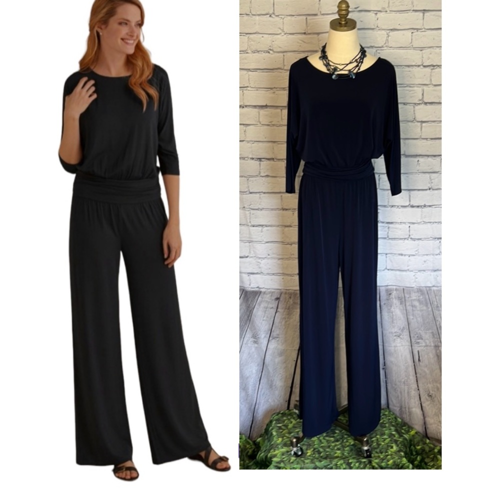 NEW YORK & COMPANY Stretch Jumpsuit, 3/4 Sleeve, Dk Blue, Size M